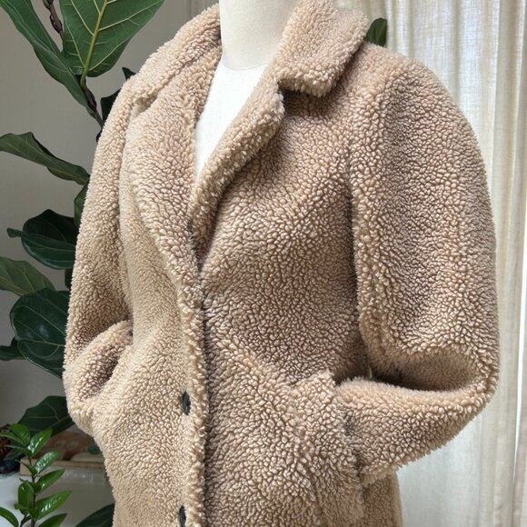 Sherpa Teddy Coat Cozy Neutral Faux Shearling Winter Quiet Luxury Abercrombie XS - Picture 5 of 12